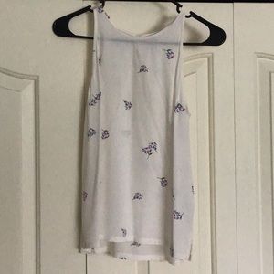 White Floral Tank — Old Navy High Neck Tank